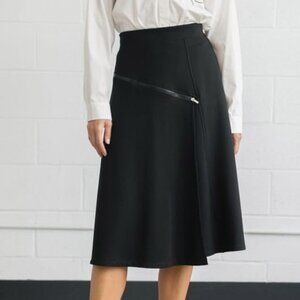 UCHUU Montréal Black Pull On Skirt Size S Diagonal Zipper Elastic Waist